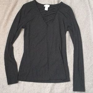 Cage vneck ribbed long sleeve